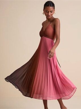 Lulu's Ombre Pink to Brown Pleated Wedding Guest Dress